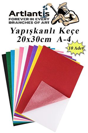 Yapışkanlı Keçe 10 Renk A4 20x30 cm 1 Paket Keçe Yapışkanlı 10 lu Okul Kreş Okul Öncesi Etkinlik Hobi