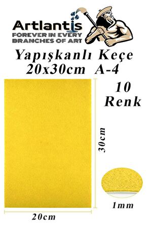 Yapışkanlı Keçe 10 Renk A4 20x30 cm 1 Paket Keçe Yapışkanlı 10 lu Okul Kreş Okul Öncesi Etkinlik Hobi