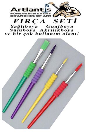 Fırça Seti 4 Lü Resim Fırçası Plastik Saplı 1 Paket Suluboya Akrilik Boya Guaj Boya Yağlı Boya Fırca Seti