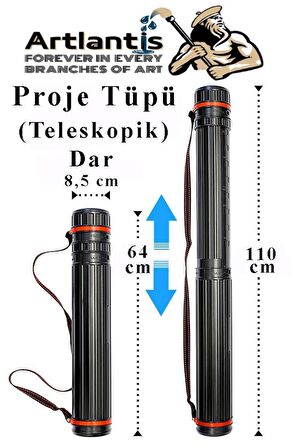 Proje Tüpü Siyah Dar 1 Adet Teleskopik Bozuka Proje Tüpü İki Kademeli Teknik Çizim Çantası