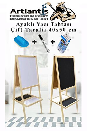 Ayaklı Yazı Tahtası Çift Taraflı 40x50cm 1 Adet Çocuk Yazı Tahtası Alıştırma Tahtası