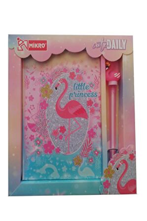 Hatıra Defteri Kilitli Kız Modeli Günlük Defteri Flamingo Hediye Kutulu 80 Yaprak Çizgili 1 Adet