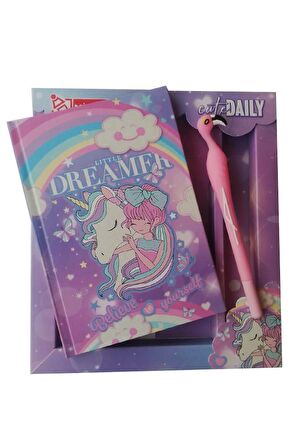Hatıra Defteri Kilitli Kız Modeli Günlük Defteri Unicorn Hediye Kutulu 80 Yaprak Çizgili 1 Adet Dreamer
