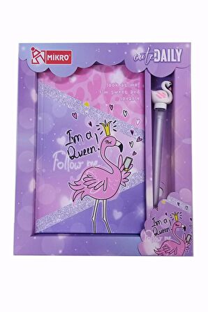 Hatıra Defteri Kilitli Kız Modeli Günlük Defteri Flamingo Hediye Kutulu 80 Yaprak Çizgili 1 Adet I'm A Queen