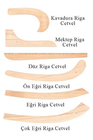 Riga Cetvel Seti Ahşap 6 Parça 1 Paket Riga Seti Riga Takımı Terzi Modelist Tekstil Cetveli