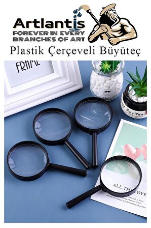 Büyüteç 40 mm 1 Adet 5x Plastik Sap Çerçeveli Büyüteç Merçek Okul Büro Ofis