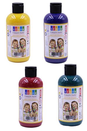 Parmak Boyası 250 Gr 4 Adet Çocuklar İçin Yıkanabilir Parrmak Boya Südor Okul Hobi Kreş Etkinlik Kırmızı Sarı Mavi Yeşil