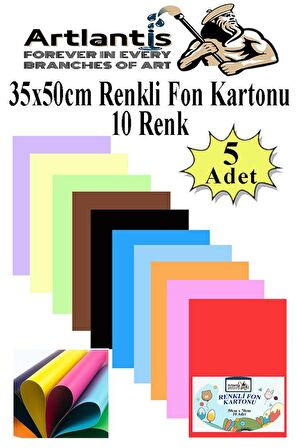 Fon Kartonu 10 Lu 35x50 Cm 5 Paket Artlantis 10 Renk Fon Kartonu 35*50 Okul Sınıf Kreş Anasınıfı