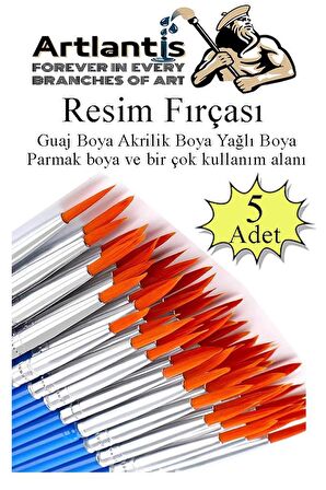 Resim Fırçası 5 Adet Ekonomik Sentetik Fırça Suluboya Akrilik Boya Guaj Boya Yağlı Boya Resim Boyama 