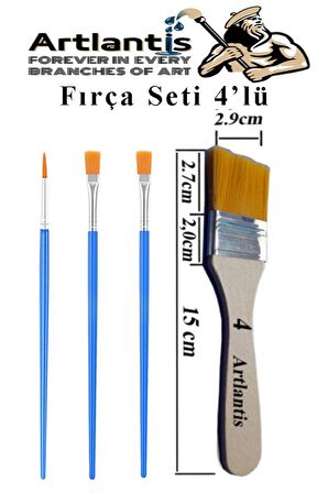 4'lü Fırça Seti 1 Paket 4 Numara Zemin Fırçalı Set Akrilik Boya Yağlı Boya Guaj Boya Sulu Boya Sanatsal