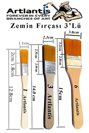 3'lü Zemin Fırça Seti 1 Paket 1-3-6 Numara Zemin Fırçası Akrilik Boya Yağlı Boya Guaj Boya Sulu Boya Sanatsal