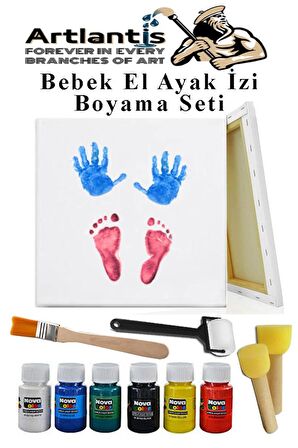 Bebek El Ayak İzi Tuval Boyama Seti 1 Paket Parmak Boyası Zemin Fırça Rulo Fırça Ponpon Fırça Hatıra Seti