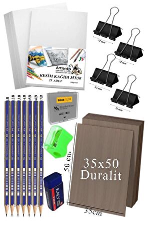 Karakalem Eskiz Çizim Seti Durolit Seti 35x50 cm 1 Paket Resim Kağıdı Faber Dereceli Kalem Seti Hamur Silgi Sınav Silgisi