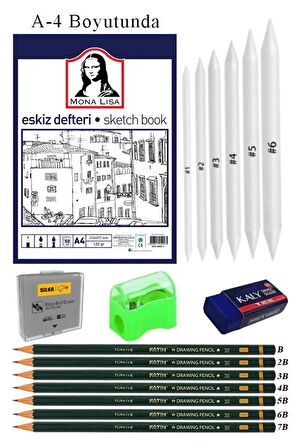 Eskiz Defteri A4 50 Yaprak Karakalem Çizim Seti Gölgelendirme Kalemi Hamur Silgi Fatih Dereceli Kalem Hobi Tasarım Seti
