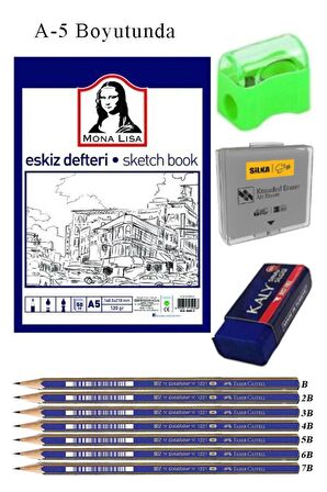 Eskiz Defteri A5 50 Yaprak Karakalem Çizim Seti Hamur Silgi Faber Castell Dereceli Kalem Hobi Tasarım Seti