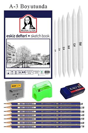 Eskiz Defteri A3 50 Yaprak Karakalem Çizim Seti Gölgelendirme Kalemi Hamur Silgi Faber Castell Dereceli Kalem Hobi Tasarım Seti