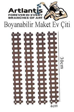 Boyanabilir Ahşap Maket Çit 4 Adet 30x4 cm Dekoratif Minyatür Bahçe Çiti Proje Tasarım Okul Hobi