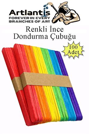 Renkli Dar Dil Çubuğu 100 Adet Ahşap Dondurma Çubuğu Renkli Maket Hobi Okul Proje Tasarım