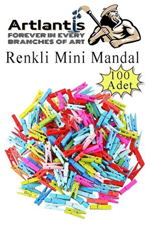 Renkli Mini Mandal Ahşap 100 Adet Renkli Minik Mandal Dekoratif Süsleme Fotoğraf Asma Mandalı Dekarasyon