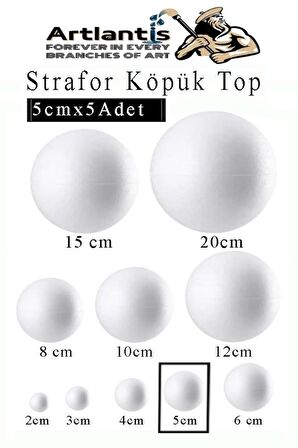 Strafor Köpük Top 5 cm 5 Adet Köpük Top Küre Toplar Yuvarlak Strafor Köpük Top Okul Deney Hobi Sanat