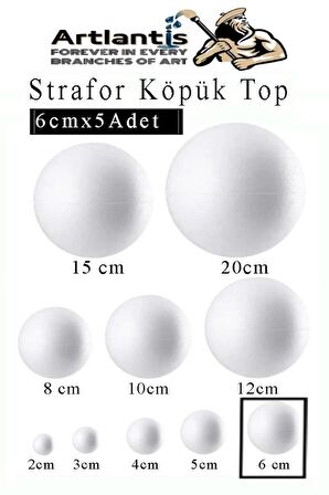 Strafor Köpük Top 6 cm 5 Adet Köpük Top Küre Toplar Yuvarlak Strafor Köpük Top Okul Deney Hobi Sanat