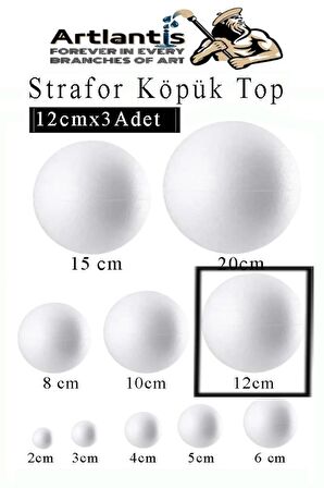 Strafor Köpük Top 12 cm 3 Adet Köpük Top Küre Toplar Yuvarlak Strafor Köpük Top Okul Deney Hobi Sanat