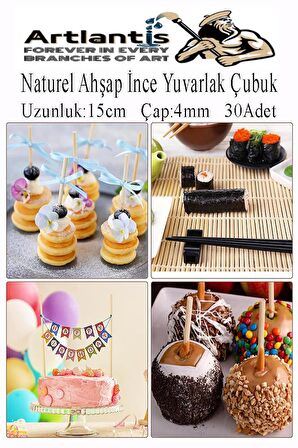 Naturel İnce Ahşap Yuvarlak Çubuk 15 cm 30 lu 1 Paket Okul Öncesi Sınıf Tasarım Etkinlik Hobi