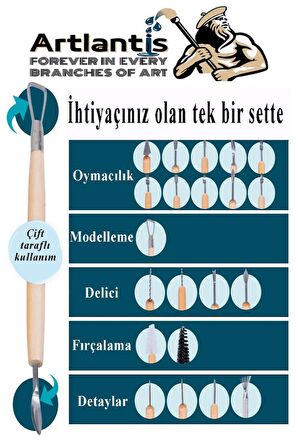 Seramik Kil Çömlek Şekillendirici Ahşap Saplı 11 Parça 1 Paket Seramik Modelaj Oyma ve Temizleme Seti