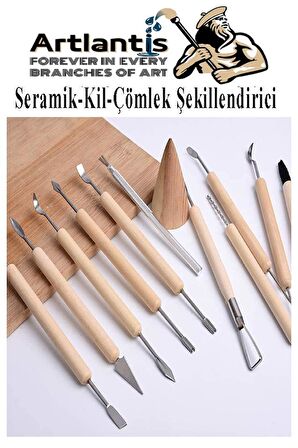 Seramik Kil Çömlek Şekillendirici Ahşap Saplı 11 Parça 1 Paket Seramik Modelaj Oyma ve Temizleme Seti