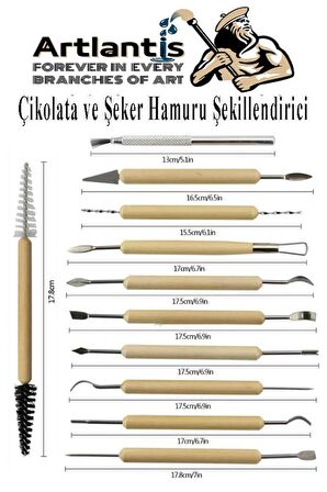 Çikolata ve Şeker Hamuru Fonda Şekillendirici Ahşap Saplı 11 Parça 1 Paket Modelleme Oymacılık Delici Fırçalama