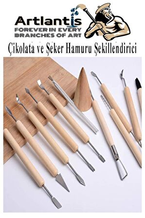 Çikolata ve Şeker Hamuru Fonda Şekillendirici Ahşap Saplı 11 Parça 1 Paket Modelleme Oymacılık Delici Fırçalama