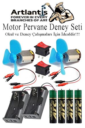 Motor Deney Seti 1 Paket Pervane Dc Motor Anahtar Pil Yatağı Pil Krokodil Kablo Okul Sınıf Deney Malzemesi