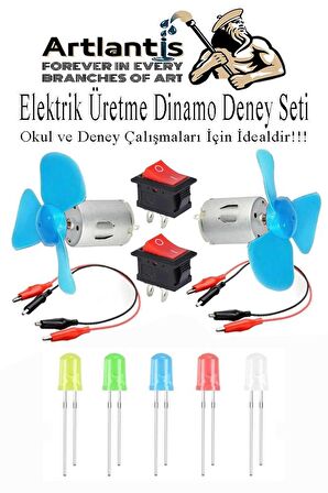 Dinamo Deney Seti 1 Paket Rüzgar Enerjisinden Elektrik Üretme Deney Seti Dinamo Krokodil Kablo Açma Kapama Anahtarı Mantar Led Ampul