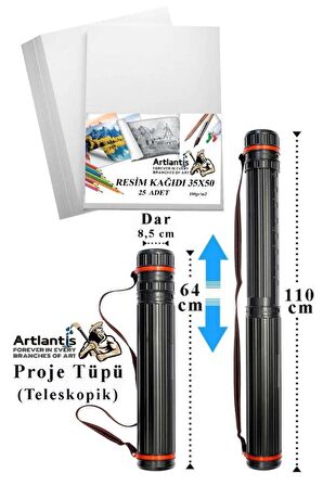 Proje Tüpü Dar 1 Adet 35x50 cm Resim Kağıdı 25 Adet Bozuka Proje Tüpü Silindir Proje Tüpü