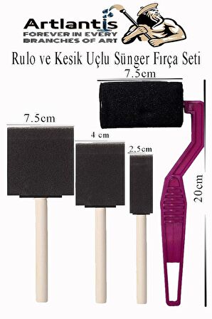 Rulo Kesik Uçlu ve Tampon Sünger Fırça Seti 17 Parça 1 Paket Resim Paleti Ponpon Spatula Akrilik Boya Yağlı Boya Guaj Boya Sulu Boya Sanatsal