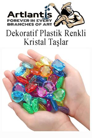 Dekoratif Plastik Renkli Kristal Taşlar 45 li 1 Paket Oyuncak Elmas Taşlar Oyuncak Değerli Taşlar