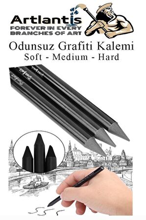 Odunsuz Grafiti Kalemi 3 lü 1 Paket Odunsuz Kömür Kalemi Füzen Kalemi Çizim Kalemi Eskiz ve Karakalem Kalemi