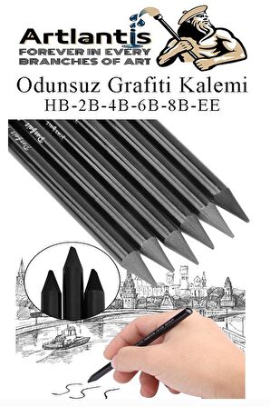 Odunsuz Grafiti Kalemi 6 lı 1 Paket Odunsuz Kömür Kalemi Füzen Kalemi Çizim Kalemi Eskiz ve Karakalem Kalemi