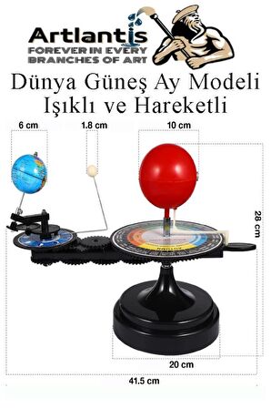 Dünya Güneş Ay Modeli Işıklı ve Hareketli 1 Adet Güneş Sistemi Deney Seti Astronomi Solar Sistem Deney Seti