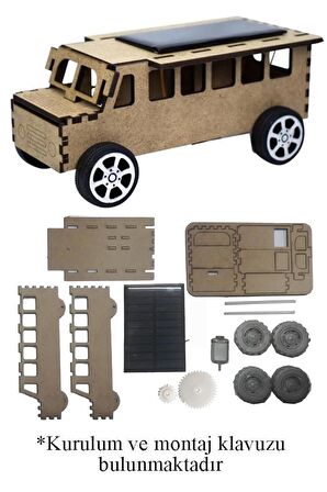 Boyanabilir Güneş Enerjili Otobüs Yapım Seti 1 Paket Güneş Paneli Motor Çark Dişli Şaft Deney Seti Solar Enerjili Otobüs