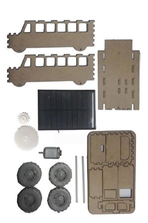 Boyanabilir Güneş Enerjili Otobüs Yapım Seti 1 Paket Güneş Paneli Motor Çark Dişli Şaft Deney Seti Solar Enerjili Otobüs