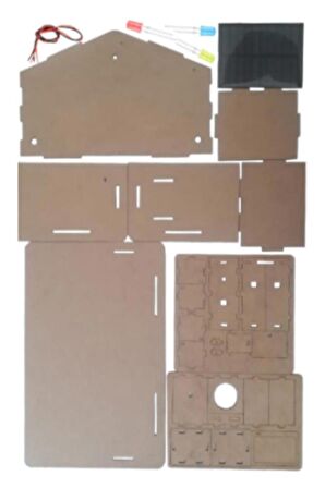 Güneş Enerjili Ev Yapım Seti 1 Paket Güneş Paneli Mantar Led Lamba Mdf Ev Maketi Deney Proje