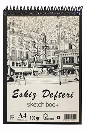 Eskiz Defteri A4 Spralli 50 Yaprak 1 Adet 100 gr 210x297 mm Sketch Book Üstten Açılmalı Ezkiz Defteri