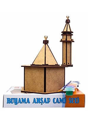 Cami Boyama Seti Ahşap 1 Paket Mdf Cami Maketi Akrilik Boya ve Resim Fırçası