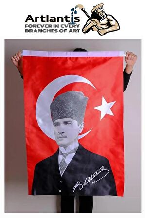 Atatürk Baskılı Türk Bayrağı 50x75 cm 1 Adet Bayraklı Atatürk Posteri Dijital Baskı Raşel Kumaş İç ve Dış Ortama Uygundur