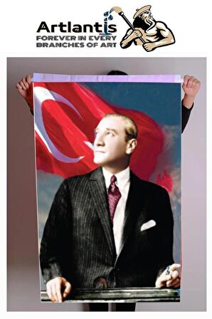 Atatürk Baskılı Türk Bayrağı 70x105 cm 1 Paket Dijital Baskı Bayraklı Atatürk Posteri Raşel Kumaş İç ve Dış Ortama Uygundur