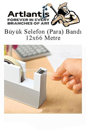 12x66 Metre Selefon Bant 3 Adet Büro Bandı Büyük Bant Makinelerine Uyumlu Kırtasiye Şeffaf Para Bandı