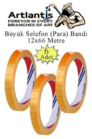 12x66 Metre Selefon Bant 6 Adet Büro Bandı Büyük Bant Makinelerine Uyumlu Kırtasiye Şeffaf Para Bandı