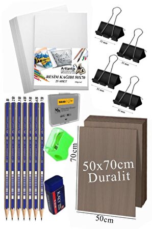 Karakalem Eskiz Çizim Seti Durolit Seti 50x70 cm 1 Paket Resim Kağıdı Faber Dereceli Kalem Seti Hamur Silgi Sınav Silgisi