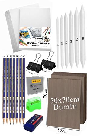 Karakalem Eskiz Çizim Seti Durolit Seti 50x70 cm 1 Paket Pastel Dağıtıcı Kalem Resim Kağıdı Faber Dereceli Kalem Seti Hamur Silgi Sınav Silgisi